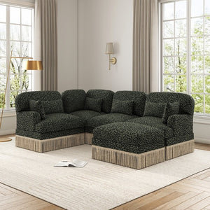English Elm Large Chenille U-Shaped Sectional with Leopard Print Tassel Trim and Modular Ottoman W5656S00126