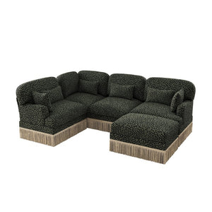 English Elm Large Chenille U-Shaped Sectional with Leopard Print Tassel Trim and Modular Ottoman W5656S00126