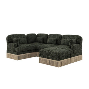 English Elm Large Chenille U-Shaped Sectional with Leopard Print Tassel Trim and Modular Ottoman W5656S00126