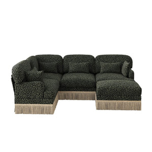 English Elm Large Chenille U-Shaped Sectional with Leopard Print Tassel Trim and Modular Ottoman W5656S00126