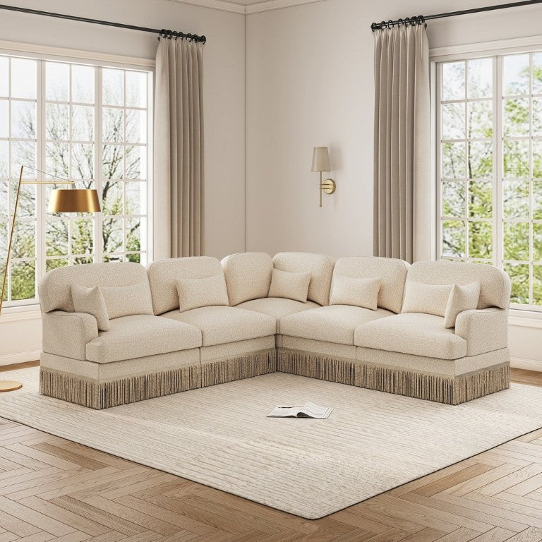 English Elm Large Leopard Chenille Sectional Sofa Modular L Shaped with Tassel Trim and Pillows W5656S00127