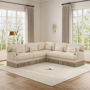 English Elm Large Leopard Chenille Sectional Sofa Modular L Shaped with Tassel Trim and Pillows W5656S00127