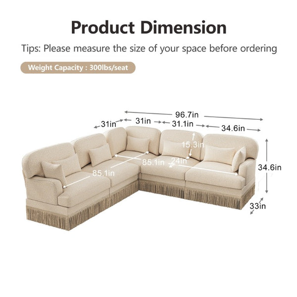 English Elm Large Leopard Chenille Sectional Sofa Modular L Shaped with Tassel Trim and Pillows W5656S00127