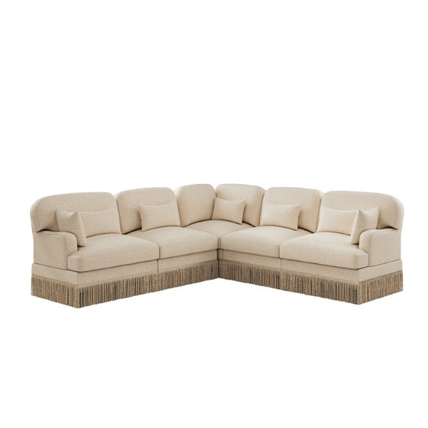 English Elm Large Leopard Chenille Sectional Sofa Modular L Shaped with Tassel Trim and Pillows W5656S00127