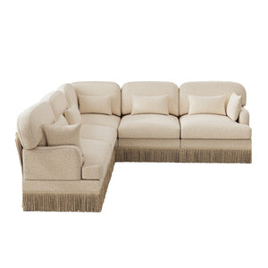 English Elm Large Leopard Chenille Sectional Sofa Modular L Shaped with Tassel Trim and Pillows W5656S00127