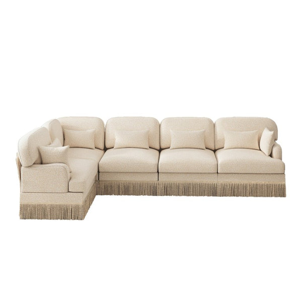 English Elm Large Leopard Chenille Sectional Sofa Modular L Shaped with Tassel Trim and Pillows W5656S00127