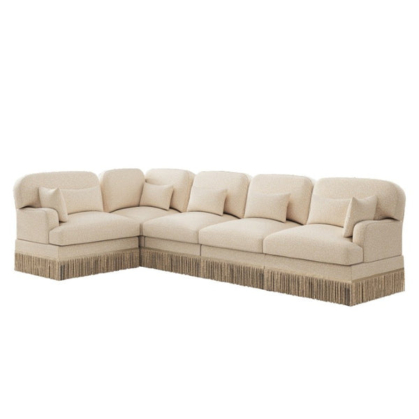 English Elm Large Leopard Chenille Sectional Sofa Modular L Shaped with Tassel Trim and Pillows W5656S00127