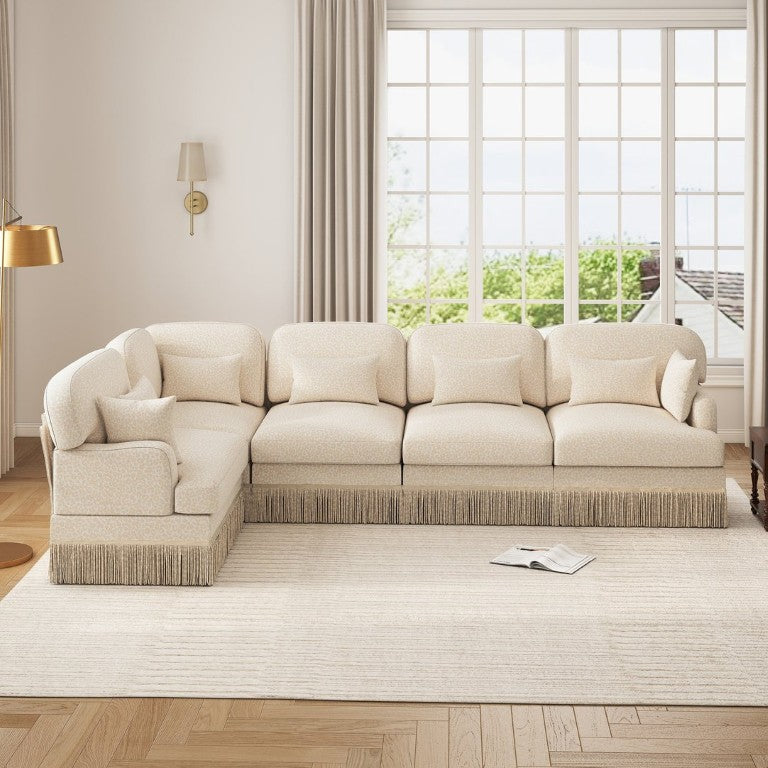 English Elm Large Leopard Chenille Sectional Sofa Modular L Shaped with Tassel Trim and Pillows W5656S00127