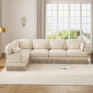 English Elm Large Leopard Chenille Sectional Sofa Modular L Shaped with Tassel Trim and Pillows W5656S00127