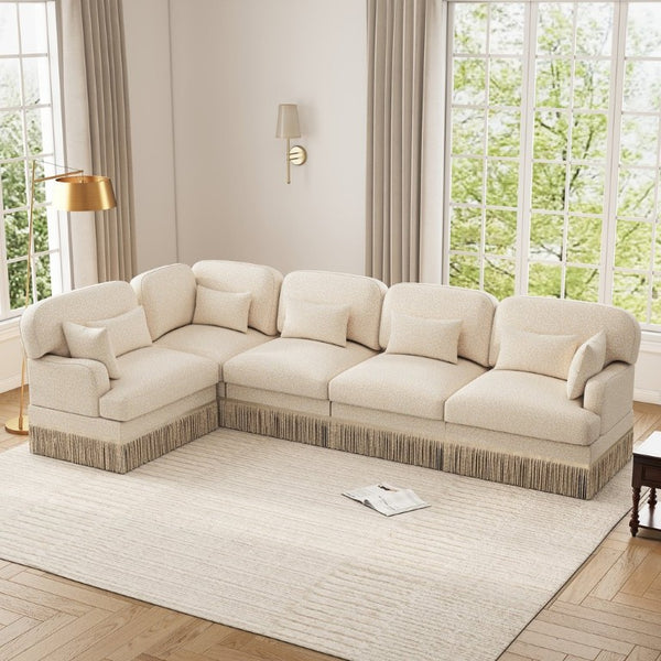 English Elm Large Leopard Chenille Sectional Sofa Modular L Shaped with Tassel Trim and Pillows W5656S00127