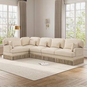 English Elm Large Leopard Chenille Sectional Sofa Modular L Shaped with Tassel Trim and Pillows W5656S00127