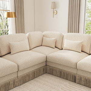 English Elm Large Leopard Chenille Sectional Sofa Modular L Shaped with Tassel Trim and Pillows W5656S00127
