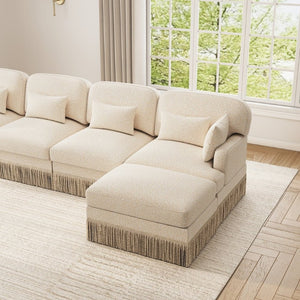 English Elm Large Leopard Chenille Sectional Sofa Modular L Shaped with Tassel Trim and Pillows W5656S00127