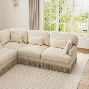 English Elm Large Leopard Chenille Sectional Sofa Modular L Shaped with Tassel Trim and Pillows W5656S00127