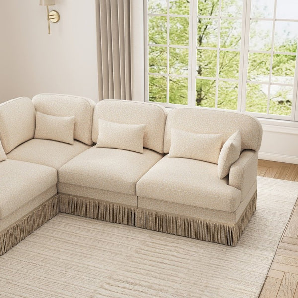 English Elm Large Leopard Chenille Sectional Sofa Modular L Shaped with Tassel Trim and Pillows W5656S00127