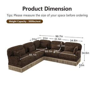 English Elm Large Leopard Chenille Modular Sectional Sofa with Tassel Trim and Lumbar Pillows W5656S00128
