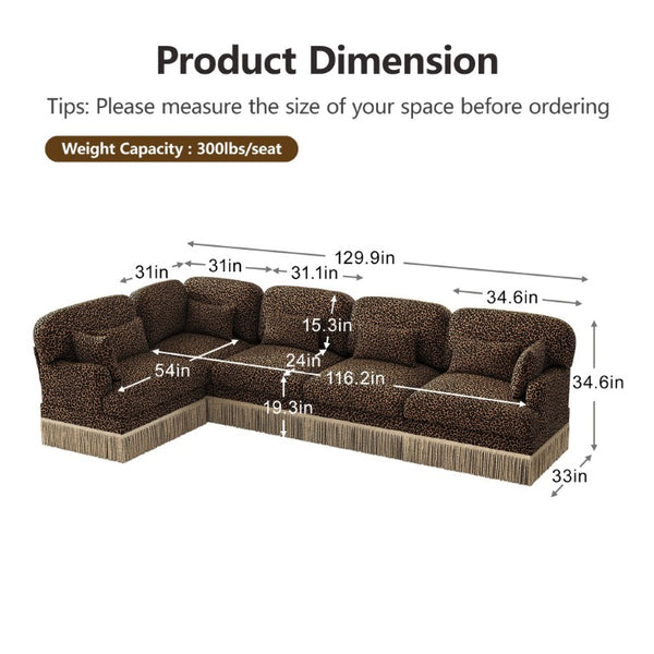 English Elm Large Leopard Chenille Modular Sectional Sofa with Tassel Trim and Lumbar Pillows W5656S00128