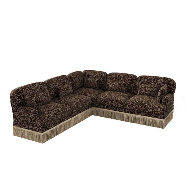 English Elm Large Leopard Chenille Modular Sectional Sofa with Tassel Trim and Lumbar Pillows W5656S00128