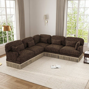 English Elm Large Leopard Chenille Modular Sectional Sofa with Tassel Trim and Lumbar Pillows W5656S00128