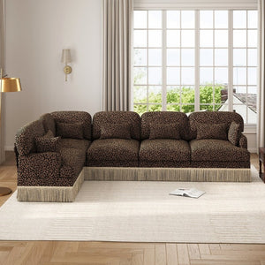 English Elm Large Leopard Chenille Modular Sectional Sofa with Tassel Trim and Lumbar Pillows W5656S00128