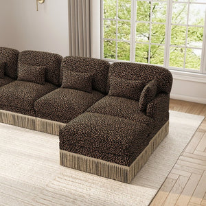 English Elm Large Leopard Chenille Modular Sectional Sofa with Tassel Trim and Lumbar Pillows W5656S00128