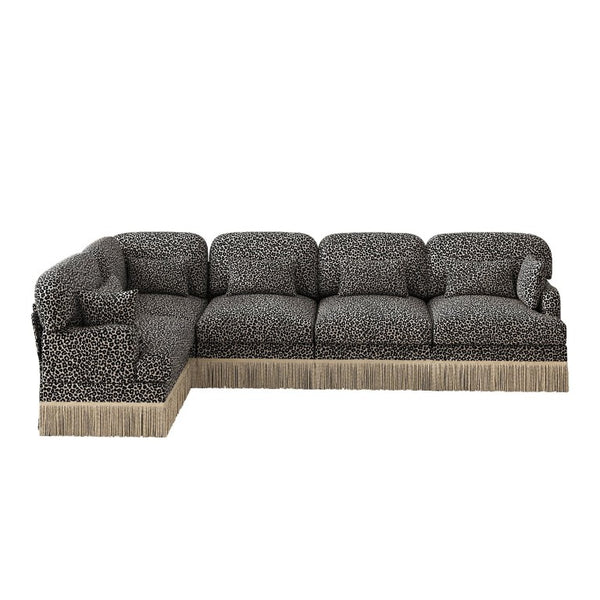 English Elm Large Leopard Chenille Modular Sectional Sofa with Tassel Trim and Seven Accent Pillows W5656S00129