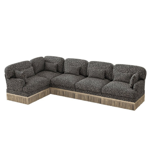 English Elm Large Leopard Chenille Modular Sectional Sofa with Tassel Trim and Seven Accent Pillows W5656S00129