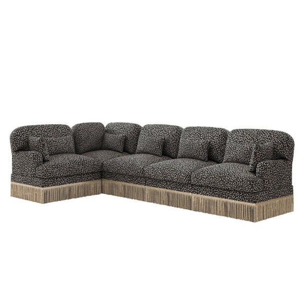 English Elm Large Leopard Chenille Modular Sectional Sofa with Tassel Trim and Seven Accent Pillows W5656S00129