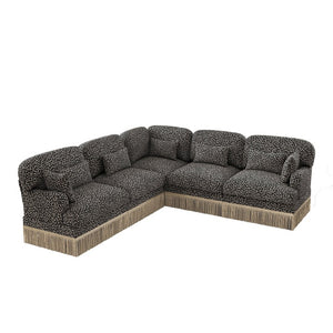 English Elm Large Leopard Chenille Modular Sectional Sofa with Tassel Trim and Seven Accent Pillows W5656S00129