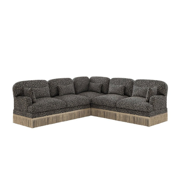 English Elm Large Leopard Chenille Modular Sectional Sofa with Tassel Trim and Seven Accent Pillows W5656S00129