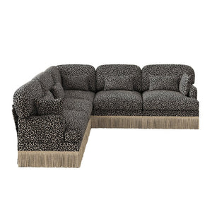 English Elm Large Leopard Chenille Modular Sectional Sofa with Tassel Trim and Seven Accent Pillows W5656S00129