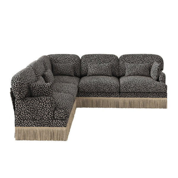 English Elm Large Leopard Chenille Modular Sectional Sofa with Tassel Trim and Seven Accent Pillows W5656S00129
