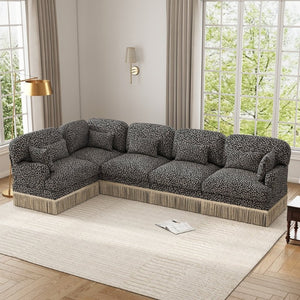 English Elm Large Leopard Chenille Modular Sectional Sofa with Tassel Trim and Seven Accent Pillows W5656S00129