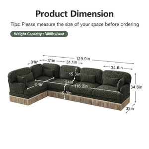 English Elm Large Leopard Chenille Sectional Sofa Modular L Shaped Five Seat with Tassel Trim Pillows W5656S00130