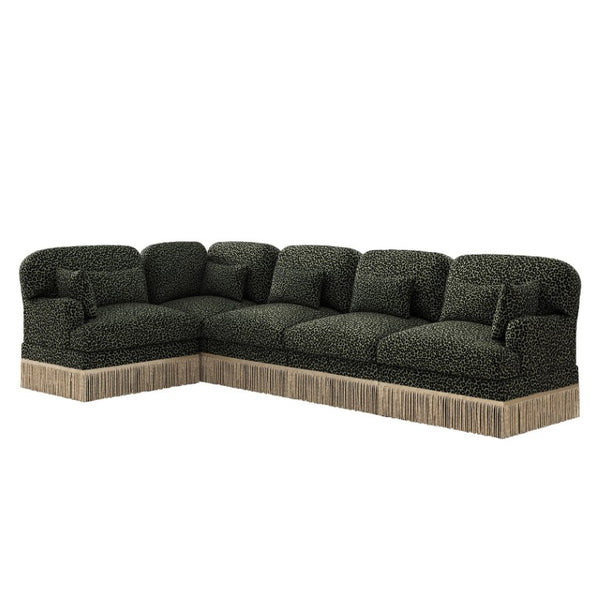 English Elm Large Leopard Chenille Sectional Sofa Modular L Shaped Five Seat with Tassel Trim Pillows W5656S00130