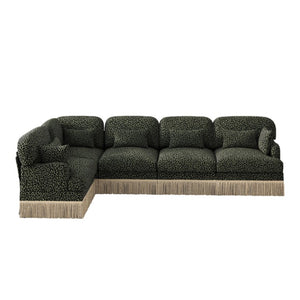 English Elm Large Leopard Chenille Sectional Sofa Modular L Shaped Five Seat with Tassel Trim Pillows W5656S00130