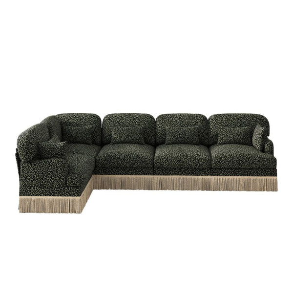 English Elm Large Leopard Chenille Sectional Sofa Modular L Shaped Five Seat with Tassel Trim Pillows W5656S00130