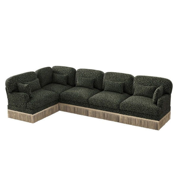 English Elm Large Leopard Chenille Sectional Sofa Modular L Shaped Five Seat with Tassel Trim Pillows W5656S00130