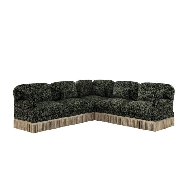 English Elm Large Leopard Chenille Sectional Sofa Modular L Shaped Five Seat with Tassel Trim Pillows W5656S00130