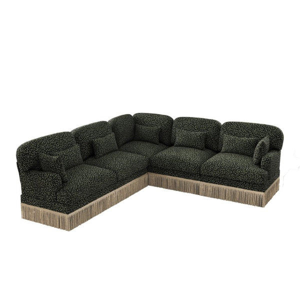 English Elm Large Leopard Chenille Sectional Sofa Modular L Shaped Five Seat with Tassel Trim Pillows W5656S00130