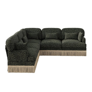 English Elm Large Leopard Chenille Sectional Sofa Modular L Shaped Five Seat with Tassel Trim Pillows W5656S00130