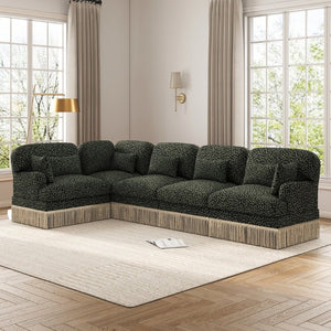 English Elm Large Leopard Chenille Sectional Sofa Modular L Shaped Five Seat with Tassel Trim Pillows W5656S00130