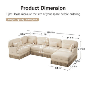 English Elm Large Leopard Chenille Modular Sectional Sofa with Tassel Trim and Movable Ottoman W5656S00131