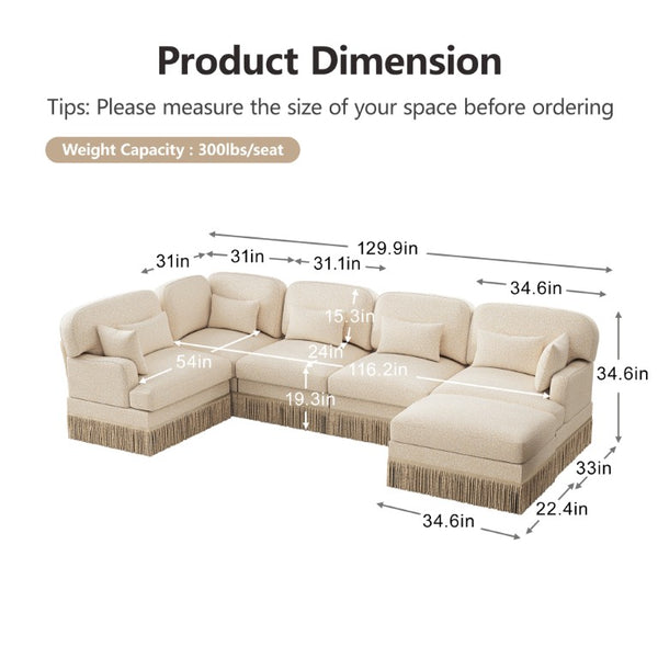 English Elm Large Leopard Chenille Modular Sectional Sofa with Tassel Trim and Movable Ottoman W5656S00131