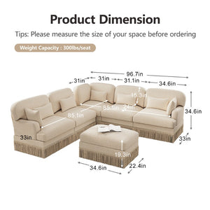 English Elm Large Leopard Chenille Modular Sectional Sofa with Tassel Trim and Movable Ottoman W5656S00131