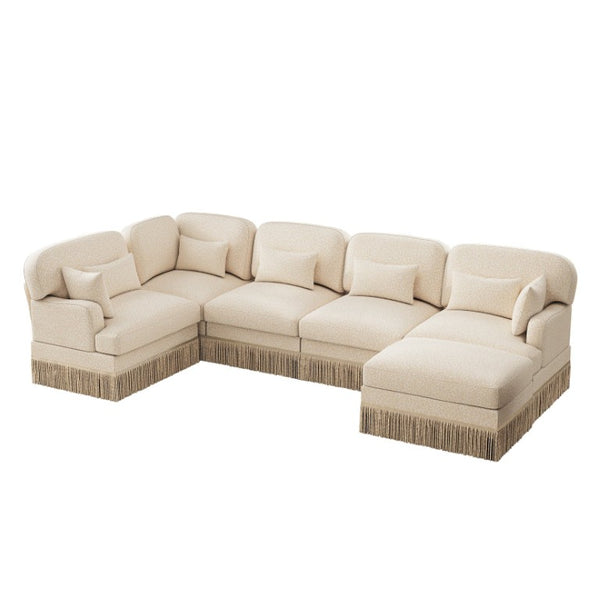English Elm Large Leopard Chenille Modular Sectional Sofa with Tassel Trim and Movable Ottoman W5656S00131