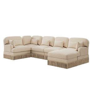 English Elm Large Leopard Chenille Modular Sectional Sofa with Tassel Trim and Movable Ottoman W5656S00131
