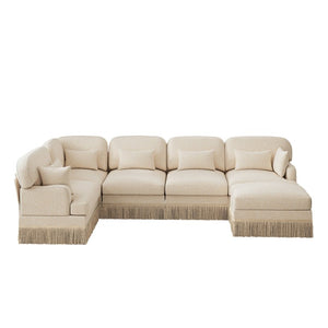English Elm Large Leopard Chenille Modular Sectional Sofa with Tassel Trim and Movable Ottoman W5656S00131
