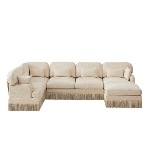 English Elm Large Leopard Chenille Modular Sectional Sofa with Tassel Trim and Movable Ottoman W5656S00131