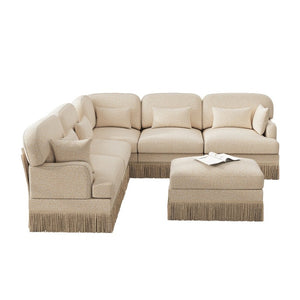 English Elm Large Leopard Chenille Modular Sectional Sofa with Tassel Trim and Movable Ottoman W5656S00131
